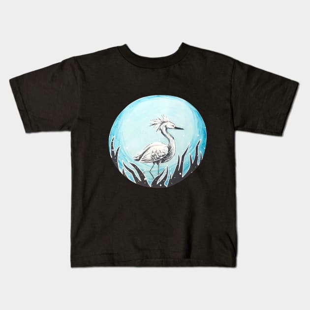 Snowy Egret Kids T-Shirt by Lady Lilac